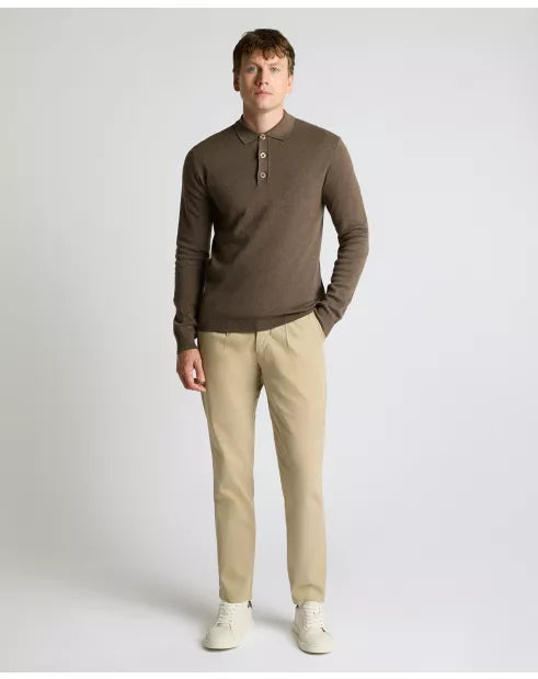 Remus Uomo Brown Cotton 3 Button Jumper