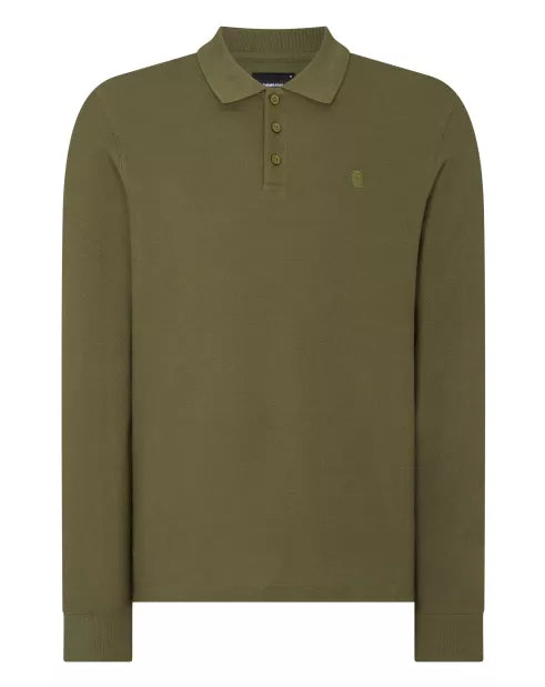 Remus Uomo Khaki Green Long Sleeve Cotton Polo