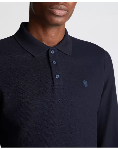 Remus Uomo Navy Long Sleeve Cotton Polo