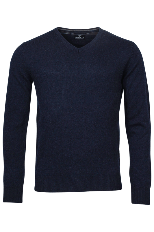 Baileys Navy V Neck Lambswool Jumper