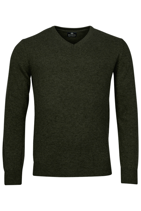 Baileys Olive Green V Neck Lambswool Jumper