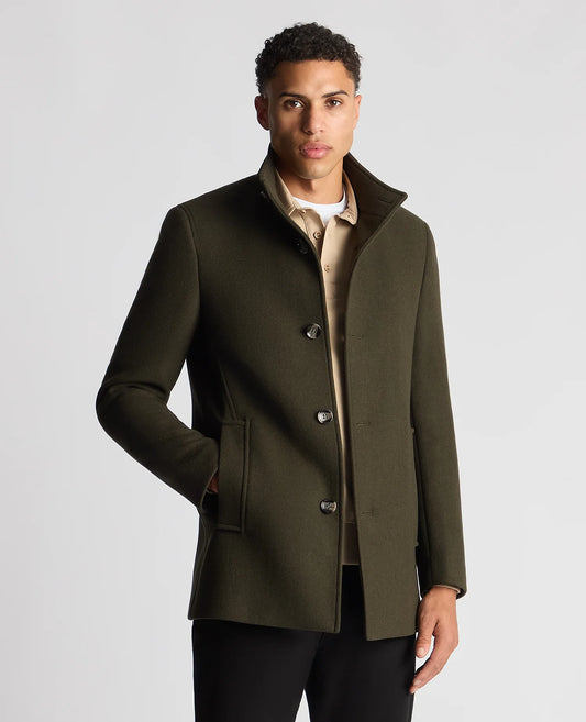 Tailored Fit Wool Blend Overcoat in Green
