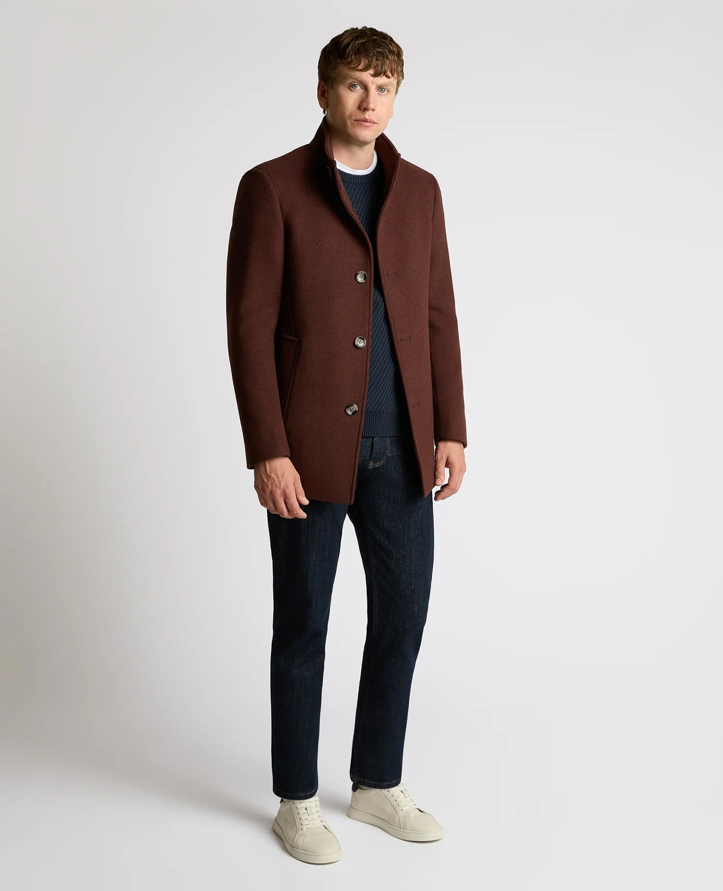 Tailored Fit Wool Blend Overcoat in Burgandy
