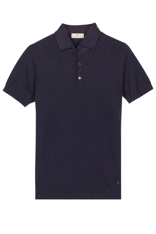 Thomas Maine Navy Silk-Cotton Polo Shirt
