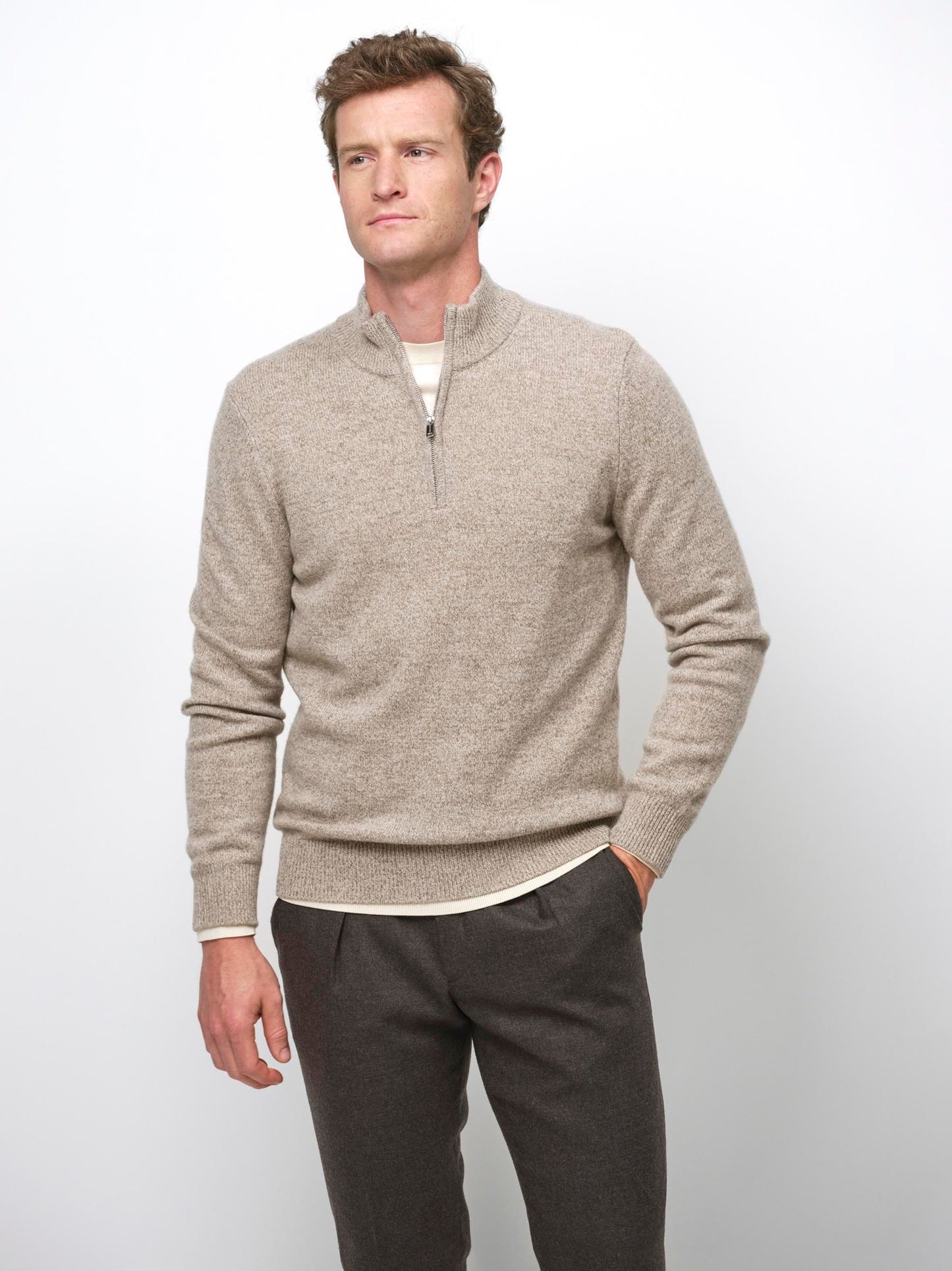 Half Zip Pullover Wool Blend Sand