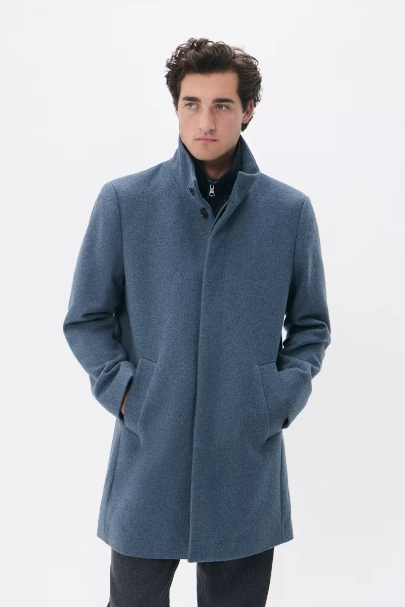 Matinique Harvey Wool Overcoat in Dust Blue.