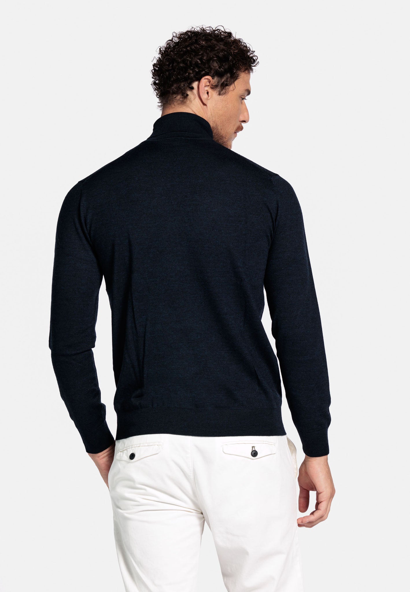 Baileys Navy Roll Neck Merino Wool Jumper