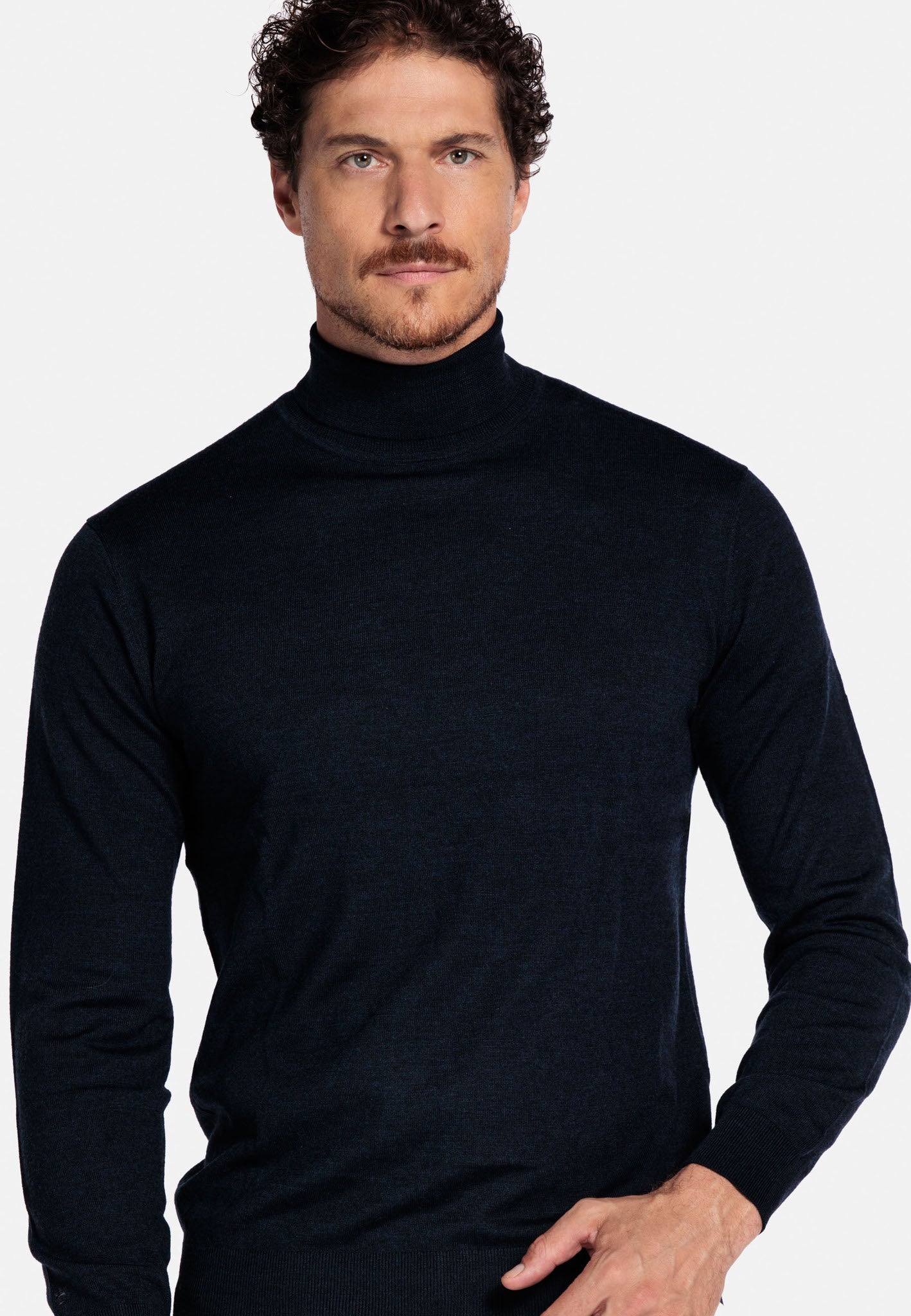 Baileys Navy Roll Neck Merino Wool Jumper