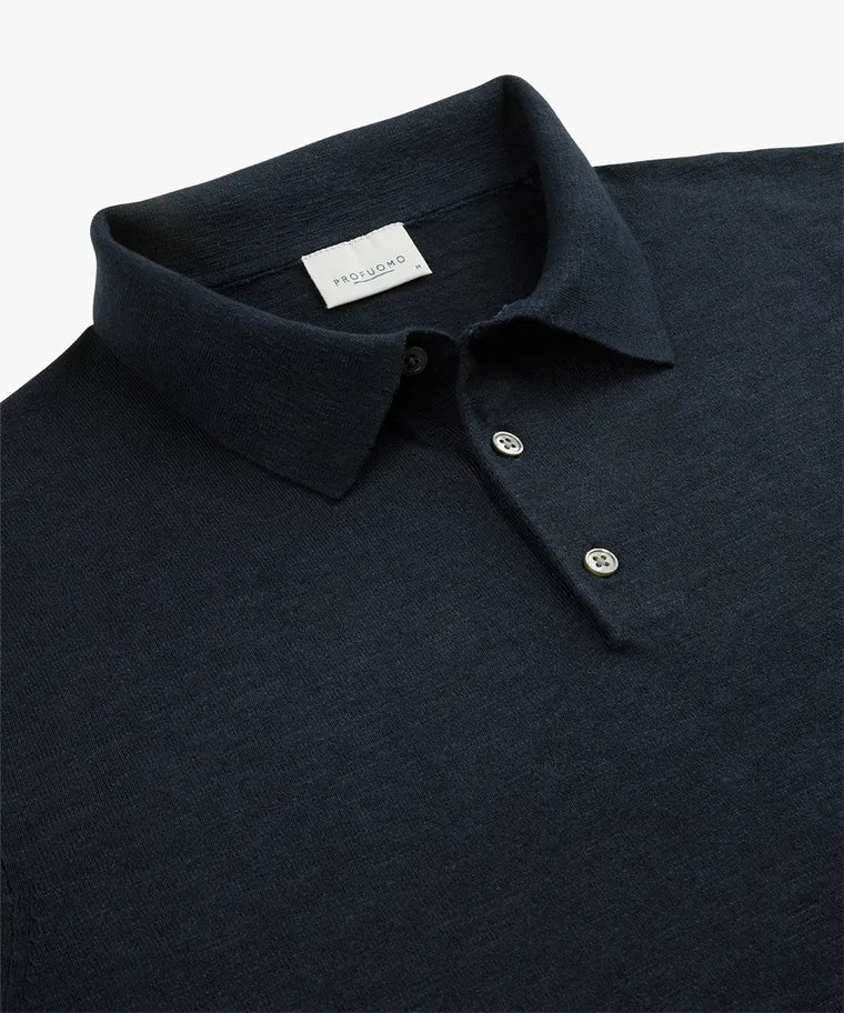 Profuomo Navy Cotton Linen Poloshirt