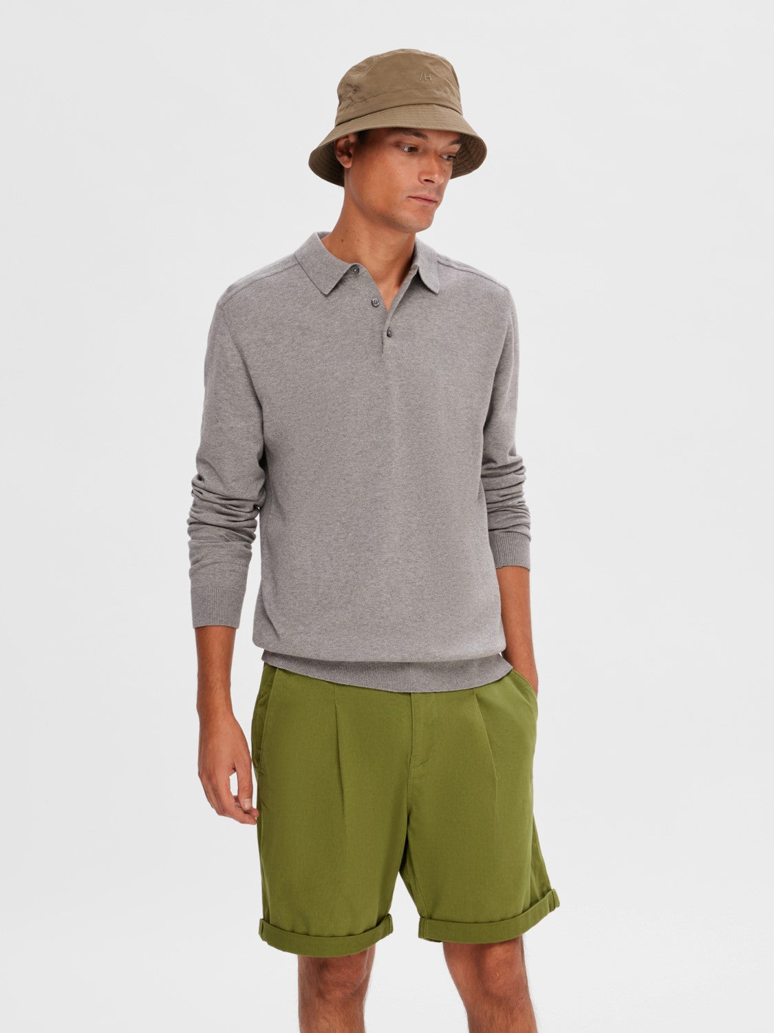 SELECTED Grey 3 Button Knit Poloshirt