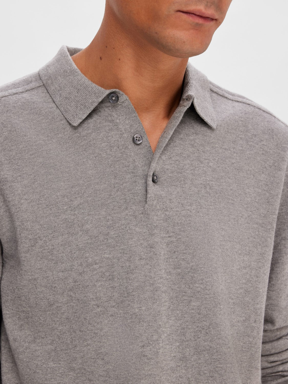 SELECTED Grey 3 Button Knit Poloshirt