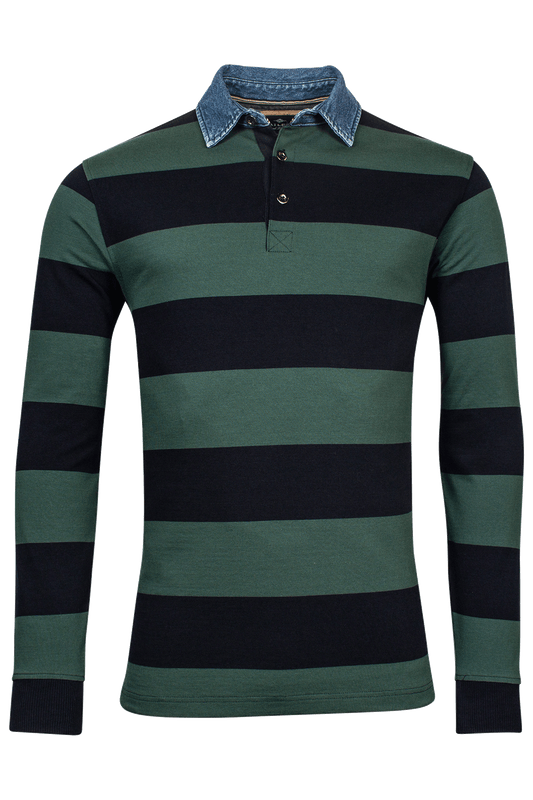 Polo Shirt With Denim Collar - Green
