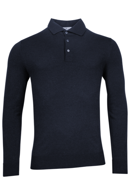 Merino Wool Polo With Collar - Dark Navy