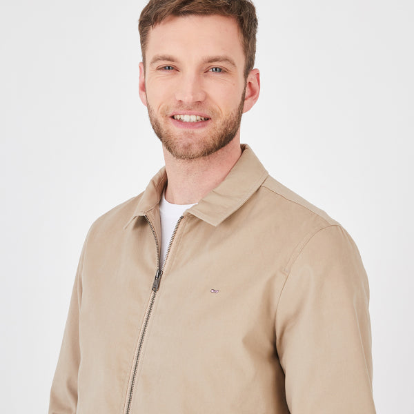 Men’s Water-Resistant Beige Cotton Zip Jacket with Long Sleeves and a collar from Eden Park Paris available at StylishGuy Menswear Ireland
