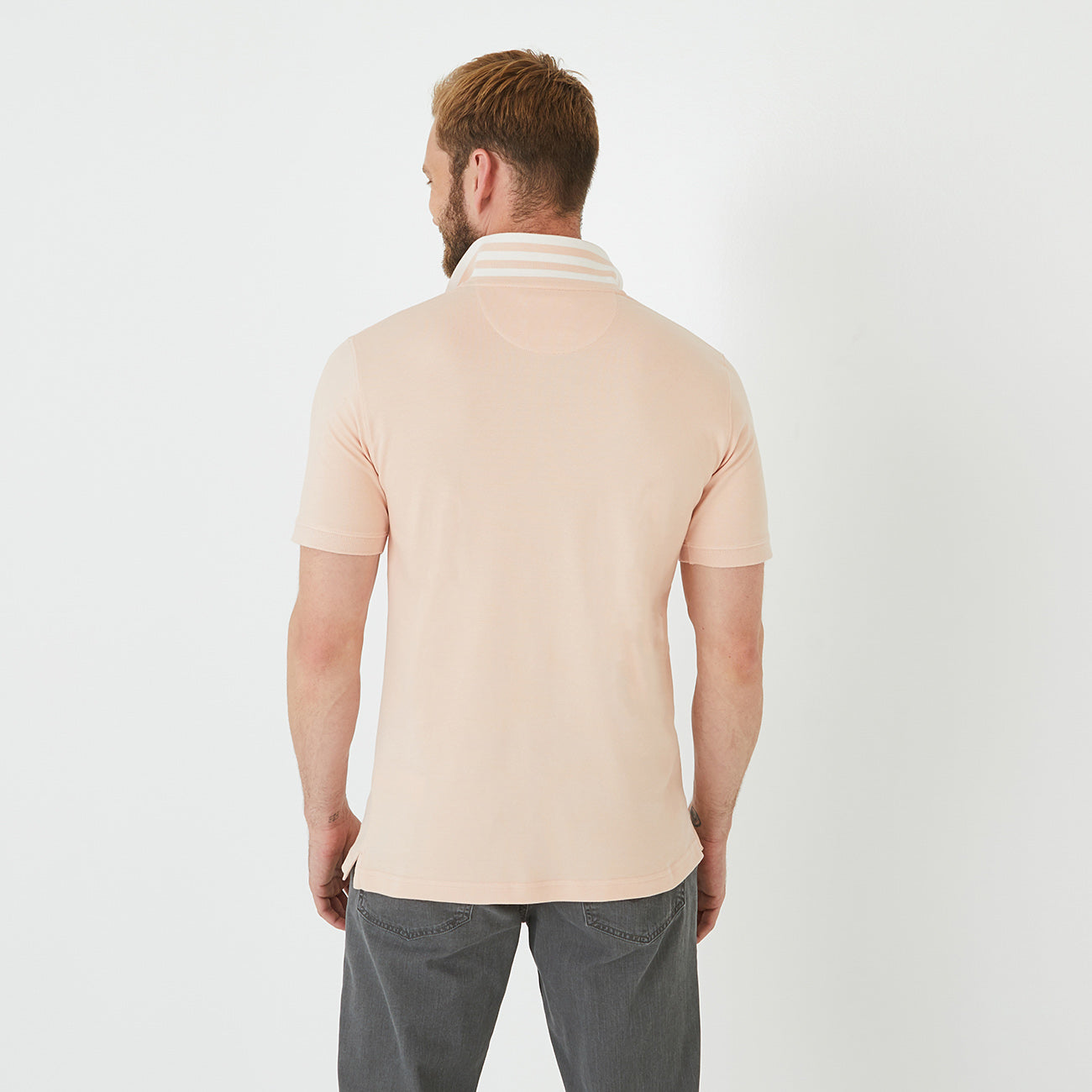 Eden Park Classic Light Peach Poloshirt with Sports Collar. Short sleeves and a classic collar poloshirt made from soft cotton pique. Available at StylishGuy Menswear Boutique Dublin.