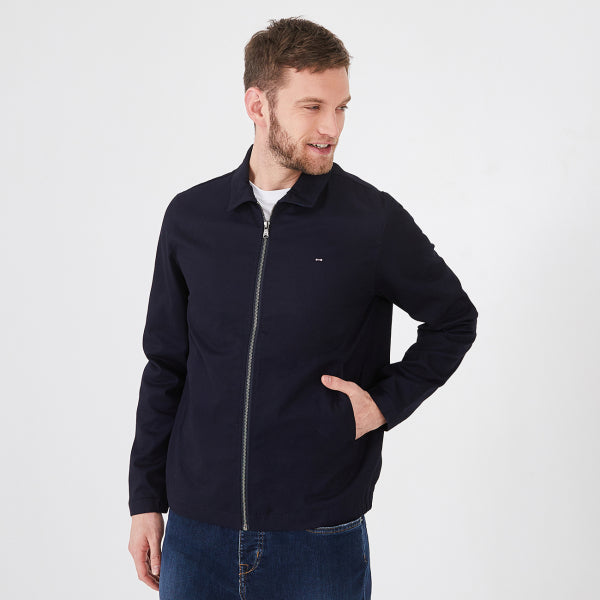 Men’s Water-Resistant Navy Cotton Zip Jacket with Long Sleeves and a collar from Eden Park Paris available at StylishGuy Menswear Ireland