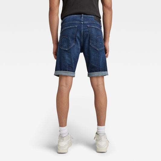 G-Star Dark Denim 3301 Jean Shorts made from RAW materials in a slim straight leg with length to the knee. Finished with a rolled up hem, available at StylishGuy Menswear Dublin.