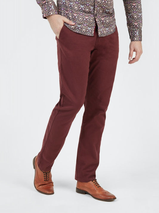 Men's Burgundy Wine Cotton Twill Chinos from Mish Mash Jeans at StylishGuy Menswear Dublin