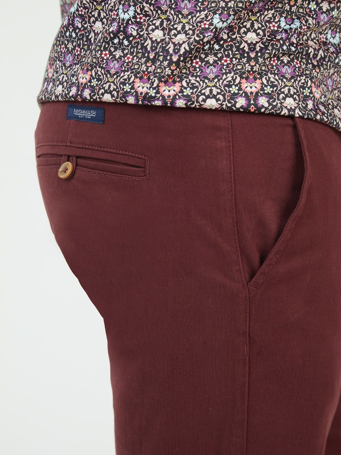 Men's Burgundy Wine Cotton Twill Chinos from Mish Mash Jeans at StylishGuy Menswear Dublin