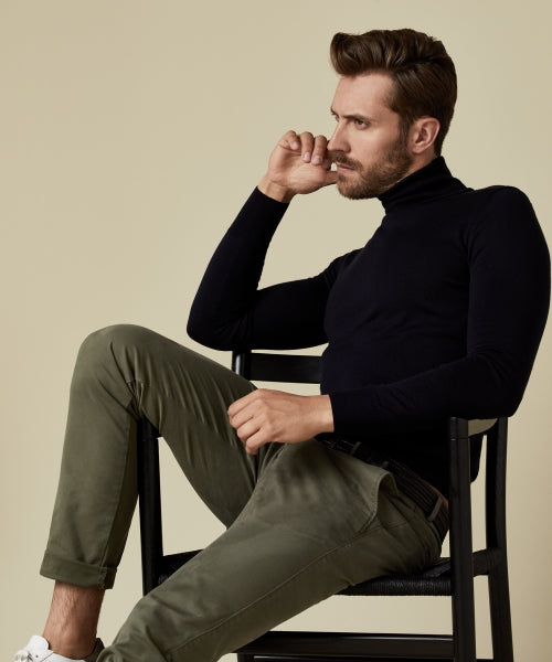 Profuomo Navy Merino Roll-Neck Knit in Men's Jumpers at StylishGuy Menswear