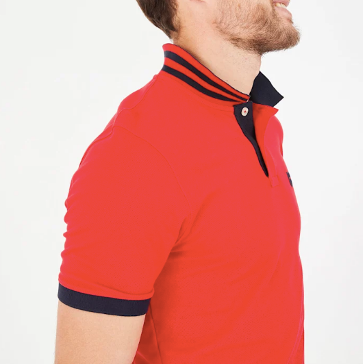 Men’s rugby inspired red classic cotton polo shirt with navy details from Eden Park Paris at StylishGuy Menswear Dublin
