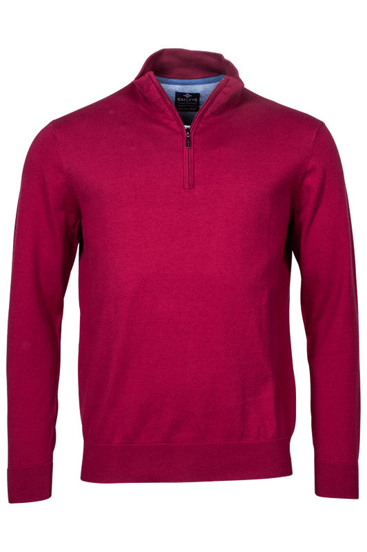 Men's Plum Red Cotton Half Zip Knit Jumper from Baileys & Giordano at StylishGuy Menswear Dublin