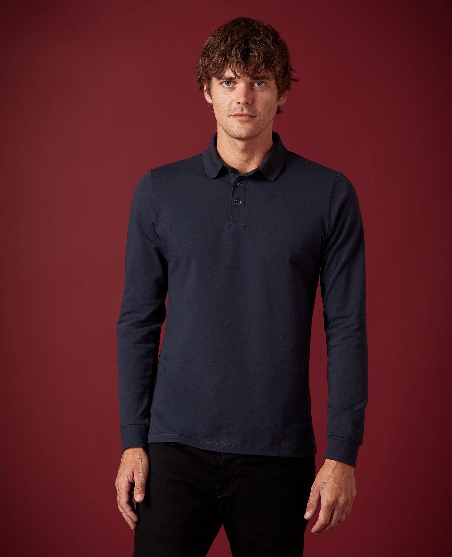 Mens Long Sleeve Navy Polo Stretch Cotton Tops from Remus Uomo, available at StylishGuy Menswear Dublin