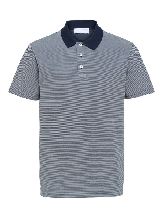 SELECTED Striped Navy Polo with Contrast Collar