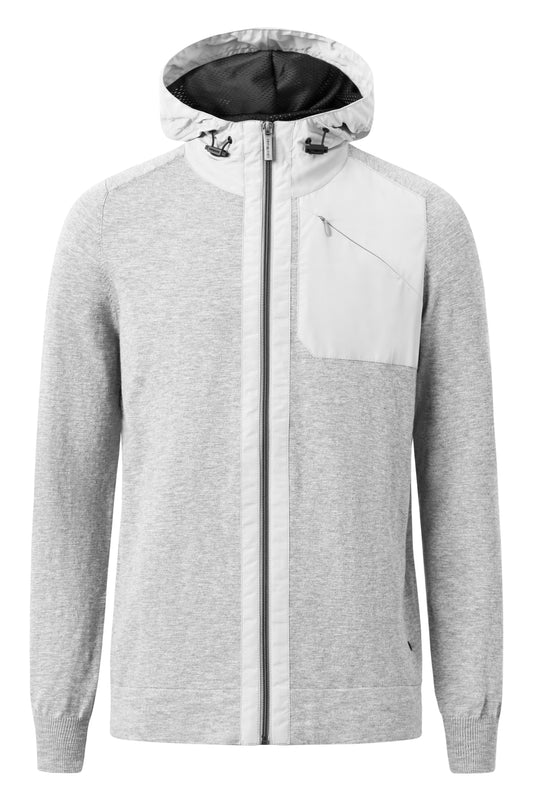  Strellson Light Grey Lightweight Cotton Jacket with Hood with long sleeves and a large front pocket. Finished with a zip up and elasticated cuffs, available at StylishGuy Menswear Dublin