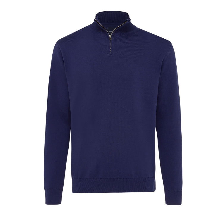 Tresanti Navy Cotton Half-Zip Jumper with cuffed sleeves made of pure soft twist cotton, available at StylishGuy Menswear Dublin