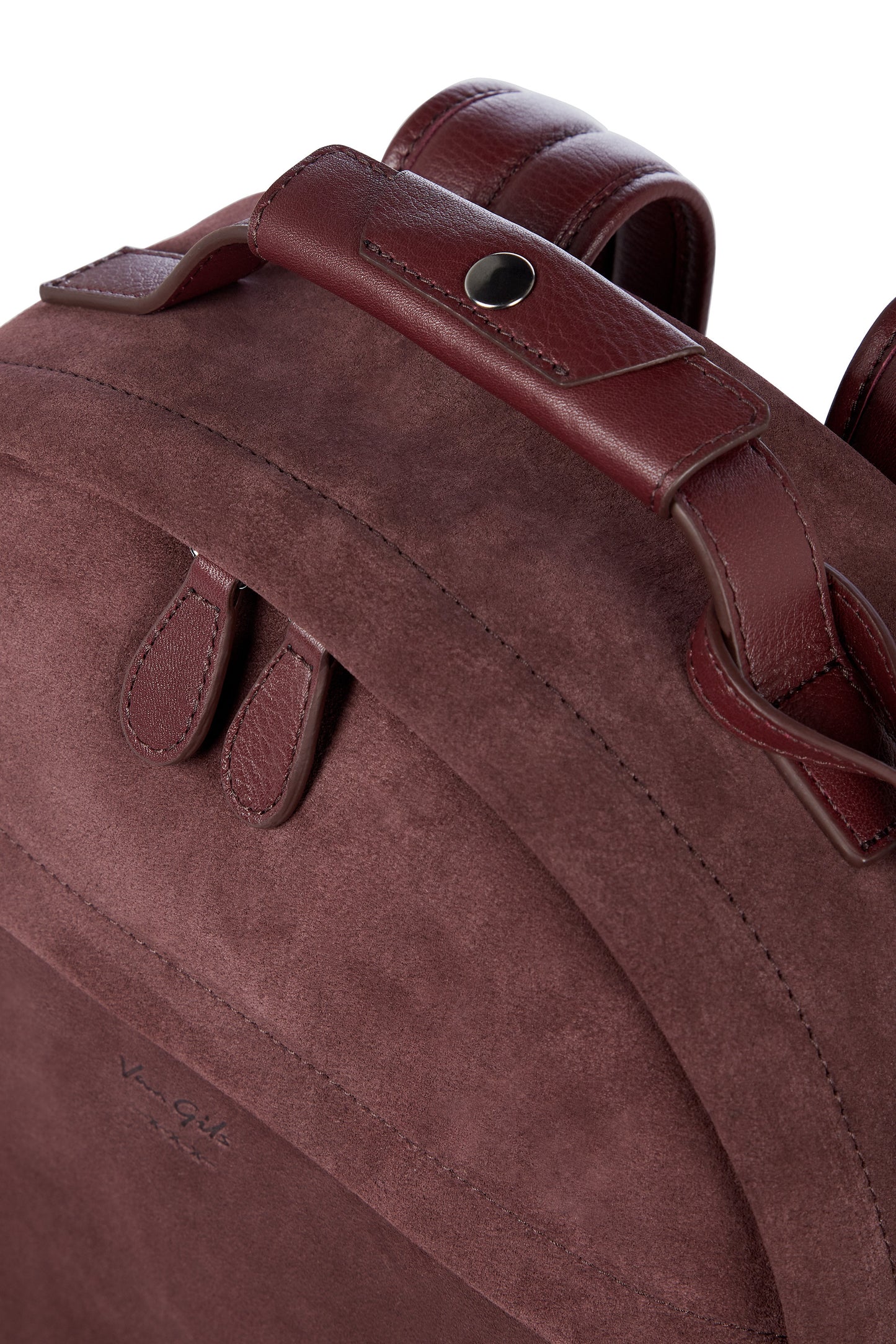 Men's dark red suede backpack with a soft cotton lining from Van Gils Fashion at StylishGuy Menswear Dublin
